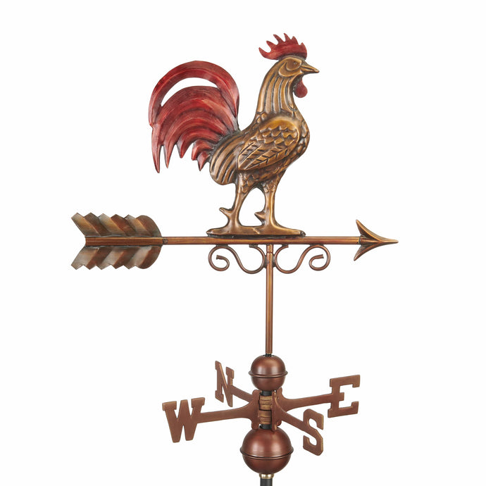 Bantam Red Rooster Weathervane - Pure Copper Hand Finished Multi-Color Patina