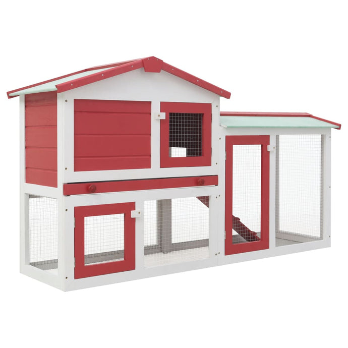Outdoor Wooden Rabbit Hutch in Red and White