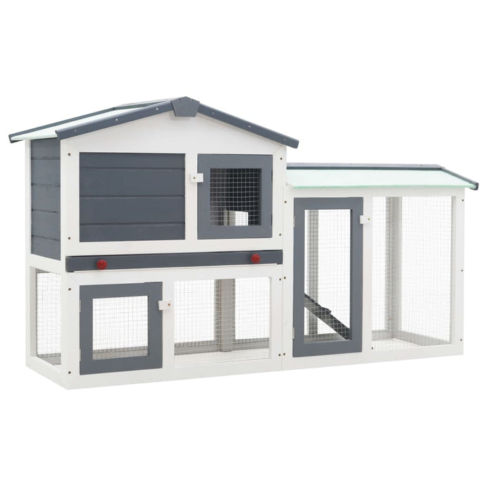 Outdoor Wooden Rabbit Hutch in Grey and White