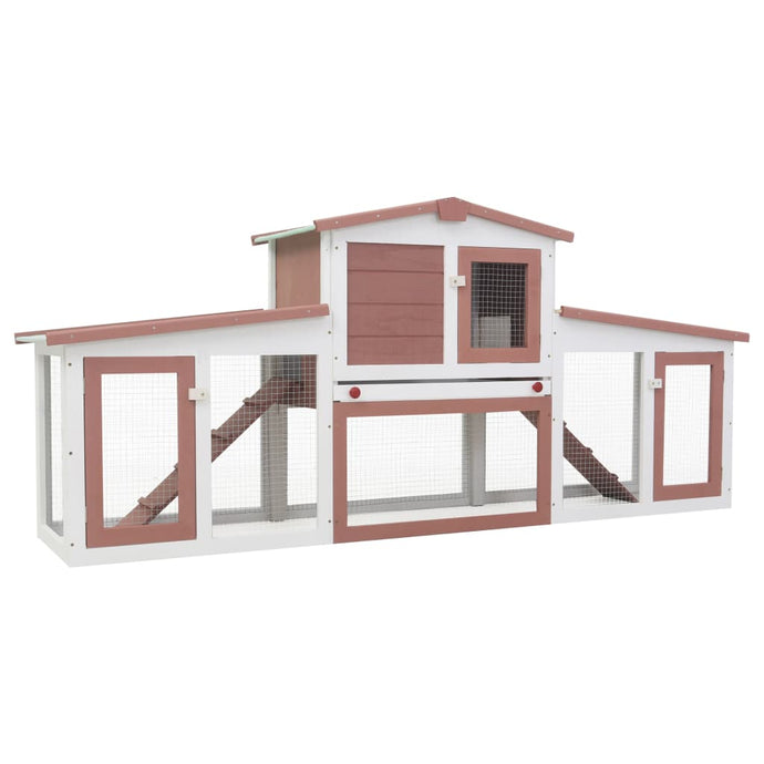 Deluxe Outdoor Wooden Rabbit Hutch in Brown and White